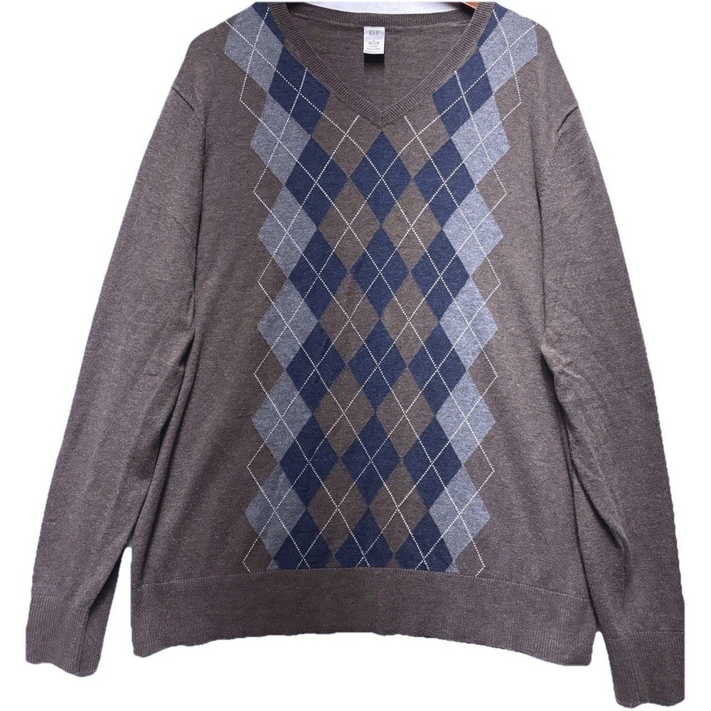 Gap‎ Argyle Sweater Men's Size L Brown Stretch Collegiate Classic